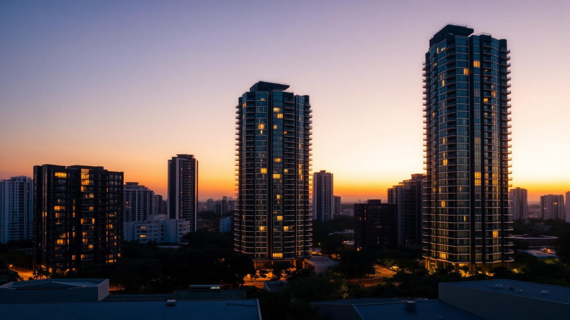 Torres residenciais de alto padrão na Zona Sul de São Paulo ao entardecer